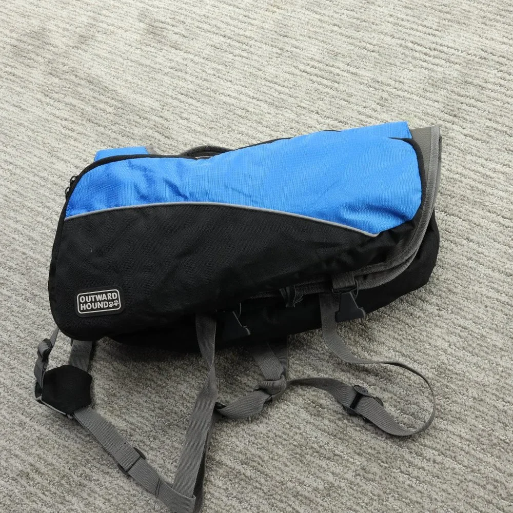 Outward Hound Doggy Backpack Daypack Hiking Medium/Large Blue/Black Like New